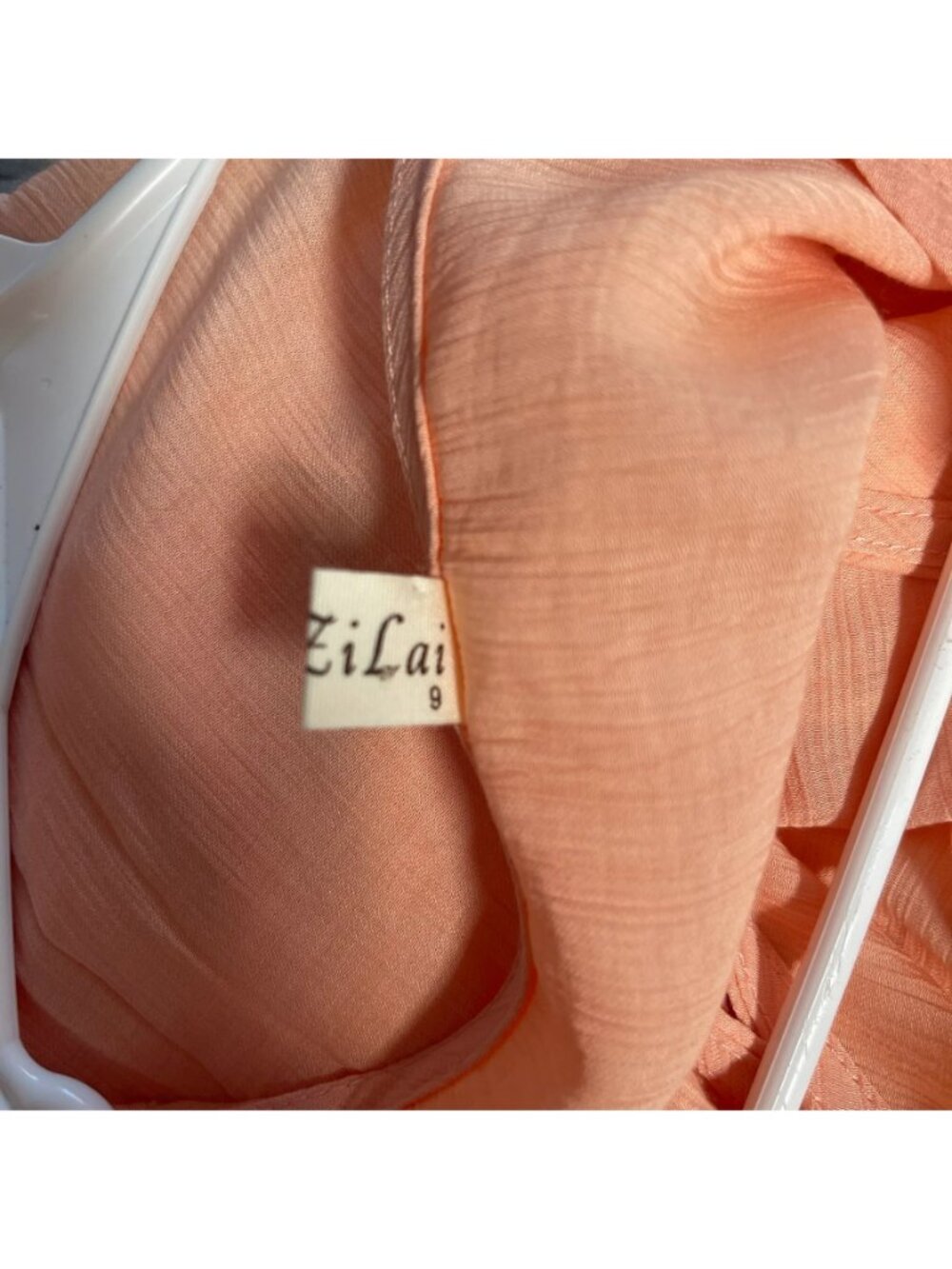 Jin Zi Lai Women's Peach Sheer Faux Wrap Blouse Short Sleeve Top - Picture 4 of 4